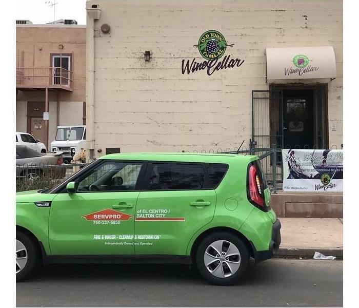 SERVPRO car parked outside of The Wine Cellar